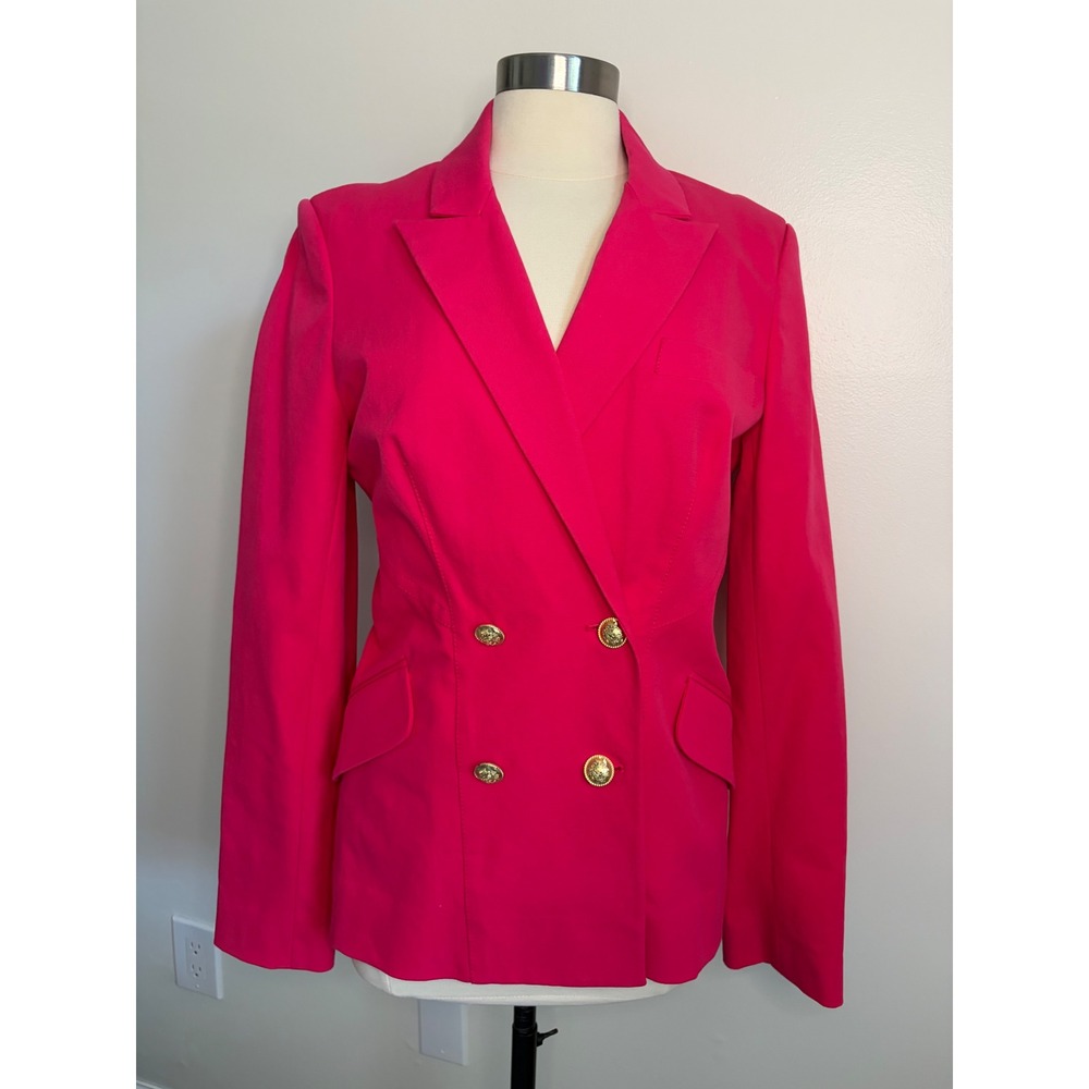 Derek Lam 10 Crosby Pink Double Breasted Blazer Gold Crest Buttons Women 12 Chic